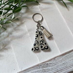 Letter A Acrylic Keychain with Tassel - Black & White